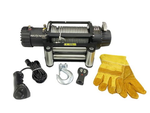 Лебедка электрическая 12V MAXPOWER 12000lbs стальной трос
